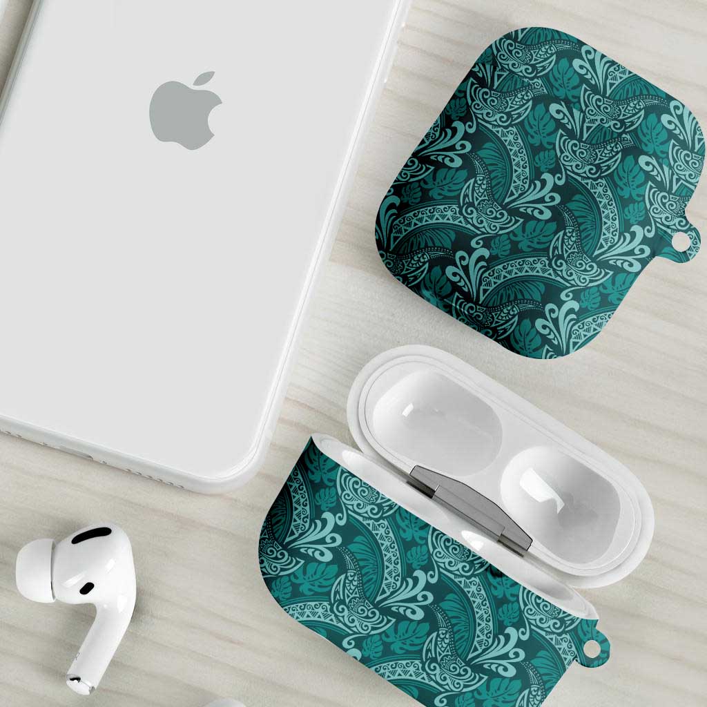 Teal Monstera AirPods Case Polynesian Tribal Pattern LT01 - Polynesian Pride