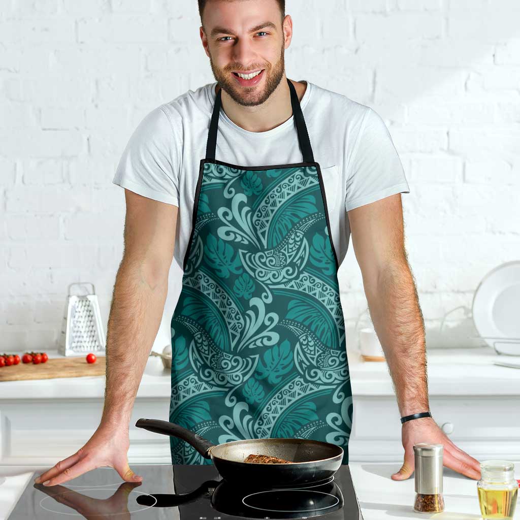 Teal Monstera Apron Polynesian Tribal Pattern LT01 - Polynesian Pride