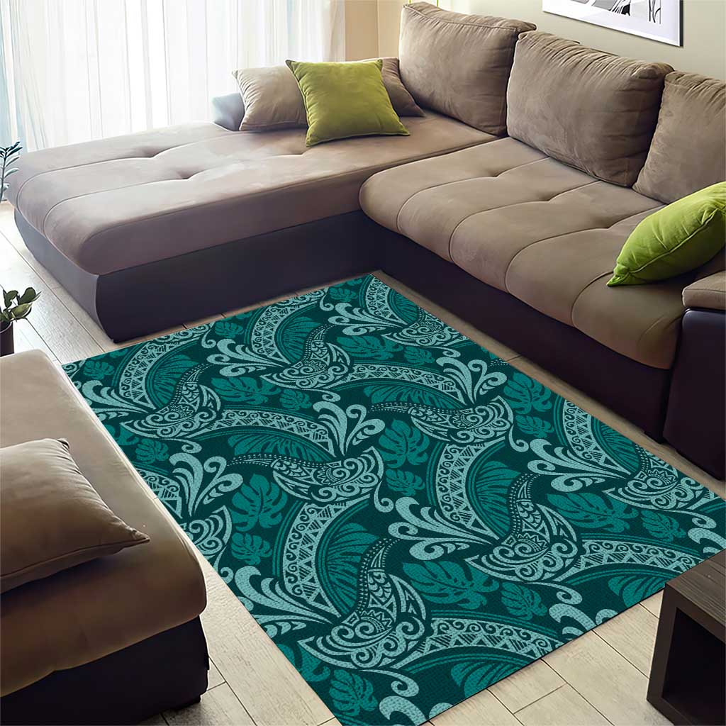 Teal Monstera Area Rug Polynesian Tribal Pattern LT01 - Polynesian Pride