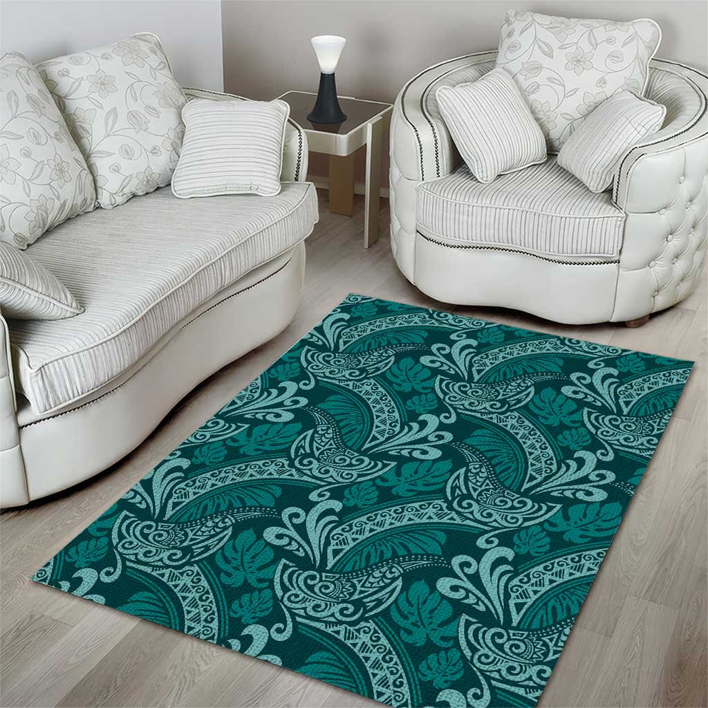 Teal Monstera Area Rug Polynesian Tribal Pattern LT01 - Polynesian Pride