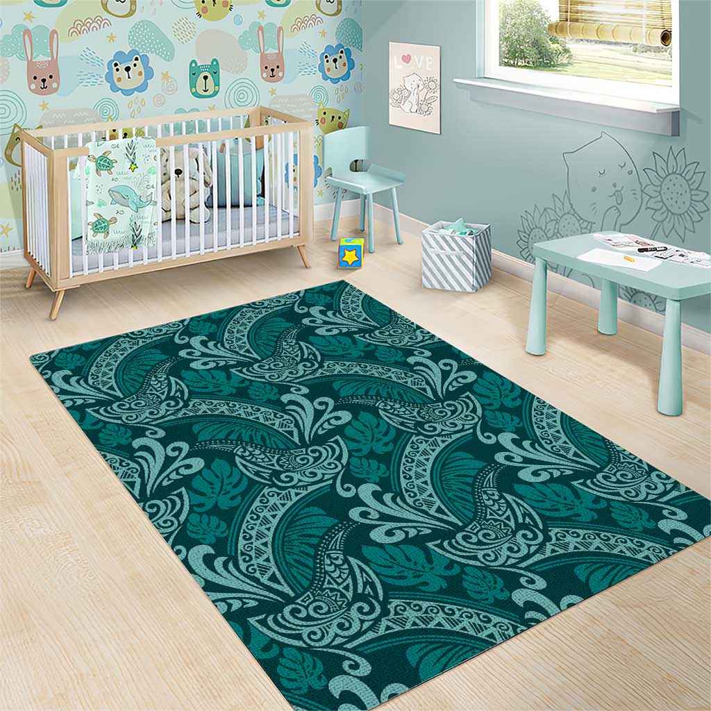 Teal Monstera Area Rug Polynesian Tribal Pattern LT01 - Polynesian Pride