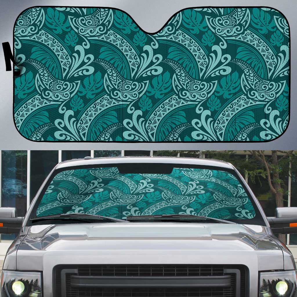 Teal Monstera Auto Sun Shade Polynesian Tribal Pattern LT01 Teal - Polynesian Pride