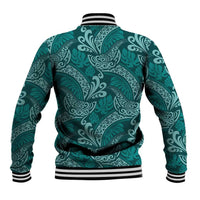 Teal Monstera Baseball Jacket Polynesian Tribal Pattern LT01 - Polynesian Pride