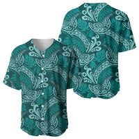 Teal Monstera Baseball Jersey Polynesian Tribal Pattern LT01 - Polynesian Pride