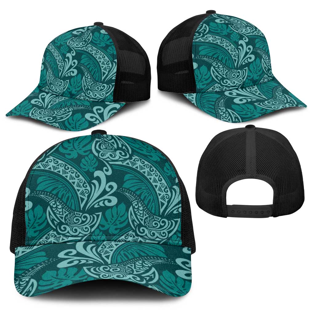 Teal Monstera Baseball Net Cap Polynesian Tribal Pattern LT01 - Polynesian Pride
