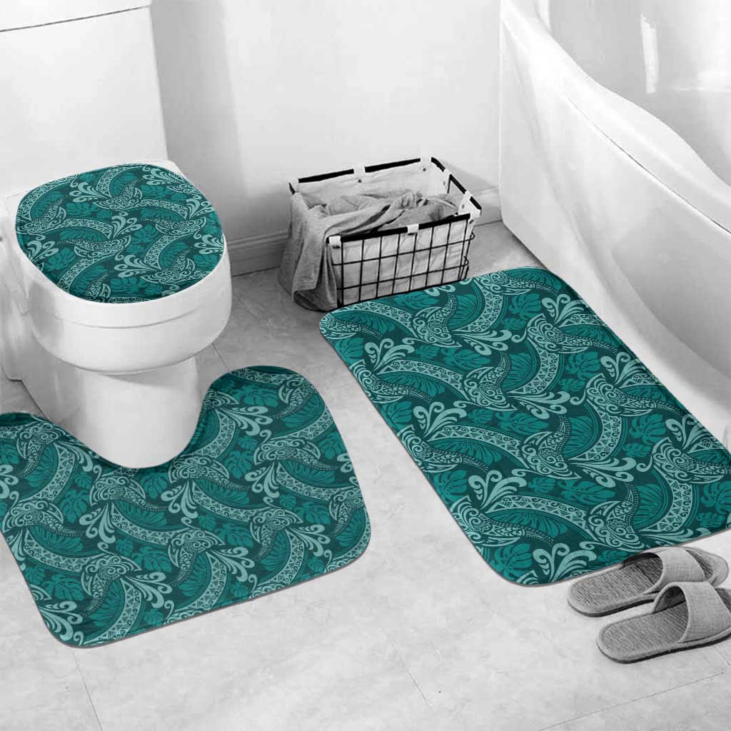Teal Monstera Bathroom Set Polynesian Tribal Pattern LT01 Mat Set Only (3 pcs) One Size Teal - Polynesian Pride