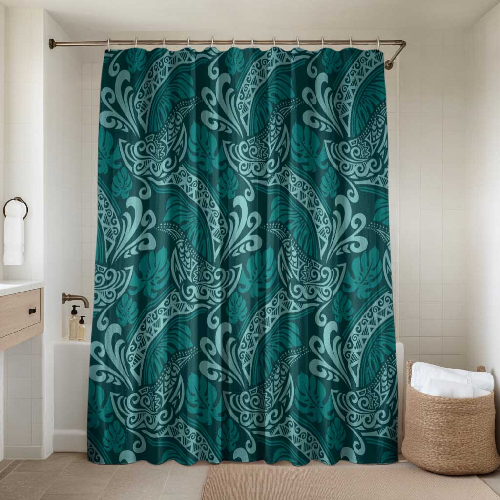Teal Monstera Bathroom Set Polynesian Tribal Pattern LT01 Shower Curtain Only Teal - Polynesian Pride