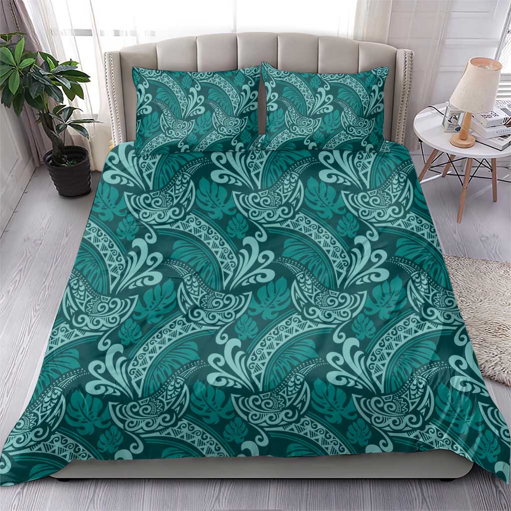 Teal Monstera Bedding Set Polynesian Tribal Pattern LT01 - Polynesian Pride