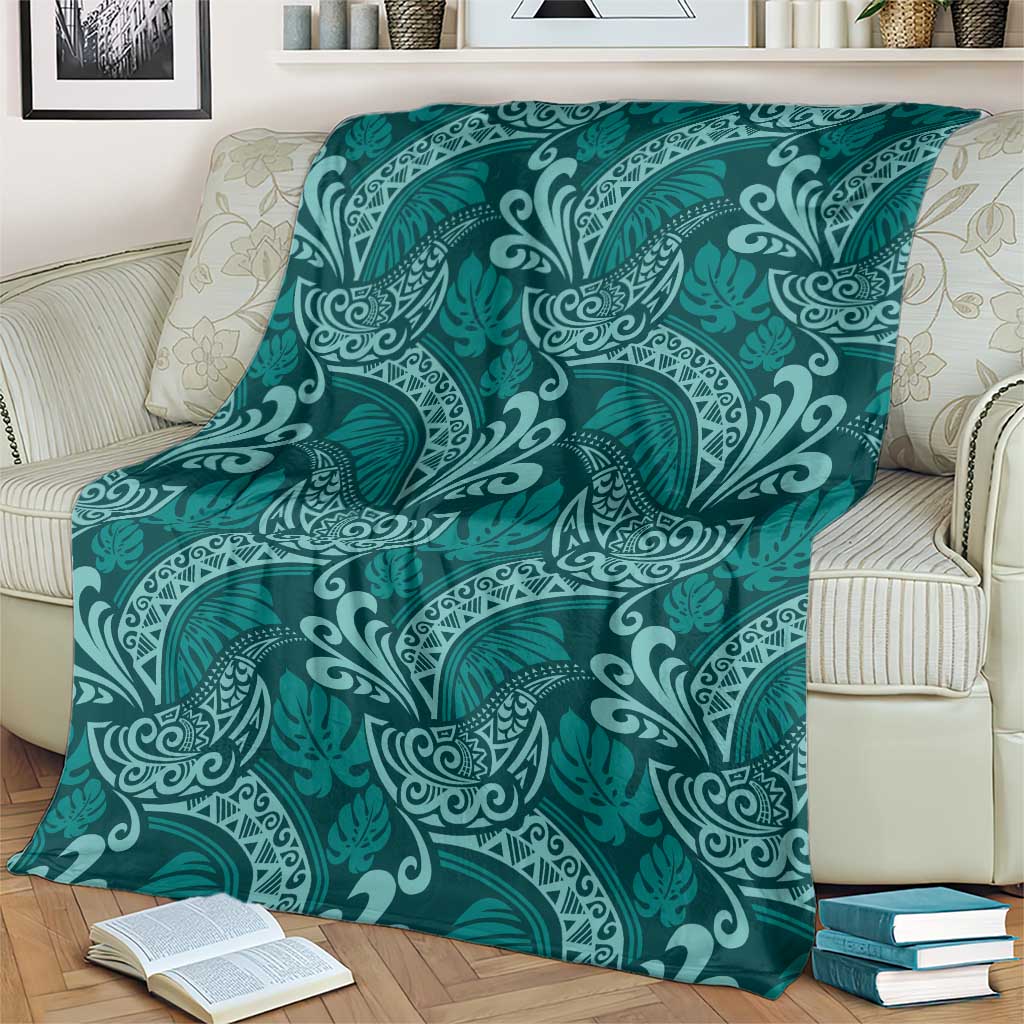 Teal Monstera Blanket Polynesian Tribal Pattern LT01 - Polynesian Pride