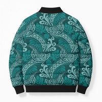Teal Monstera Bomber Puffer Jacket Polynesian Tribal Pattern LT01 - Polynesian Pride