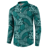 Teal Monstera Button Sweatshirt Polynesian Tribal Pattern LT01 - Polynesian Pride