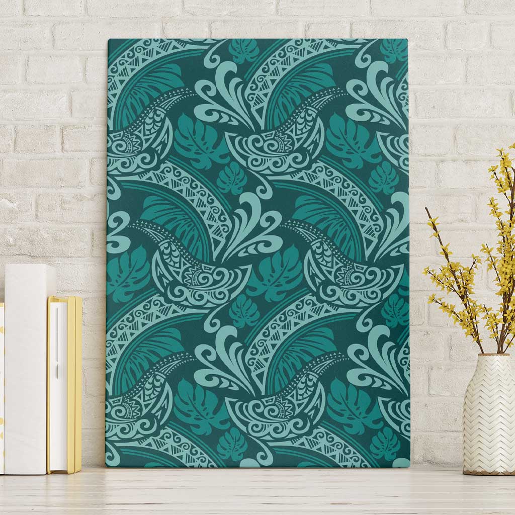 Teal Monstera Canvas Wall Art Polynesian Tribal Pattern LT01 Without Frame Teal - Polynesian Pride