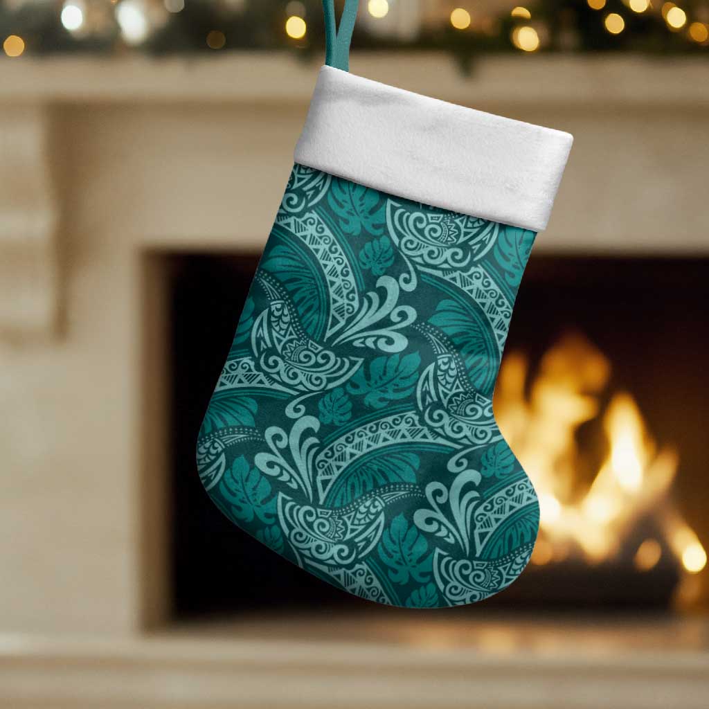 Teal Monstera Christmas Stocking Polynesian Tribal Pattern LT01 Set of 2 Teal - Polynesian Pride