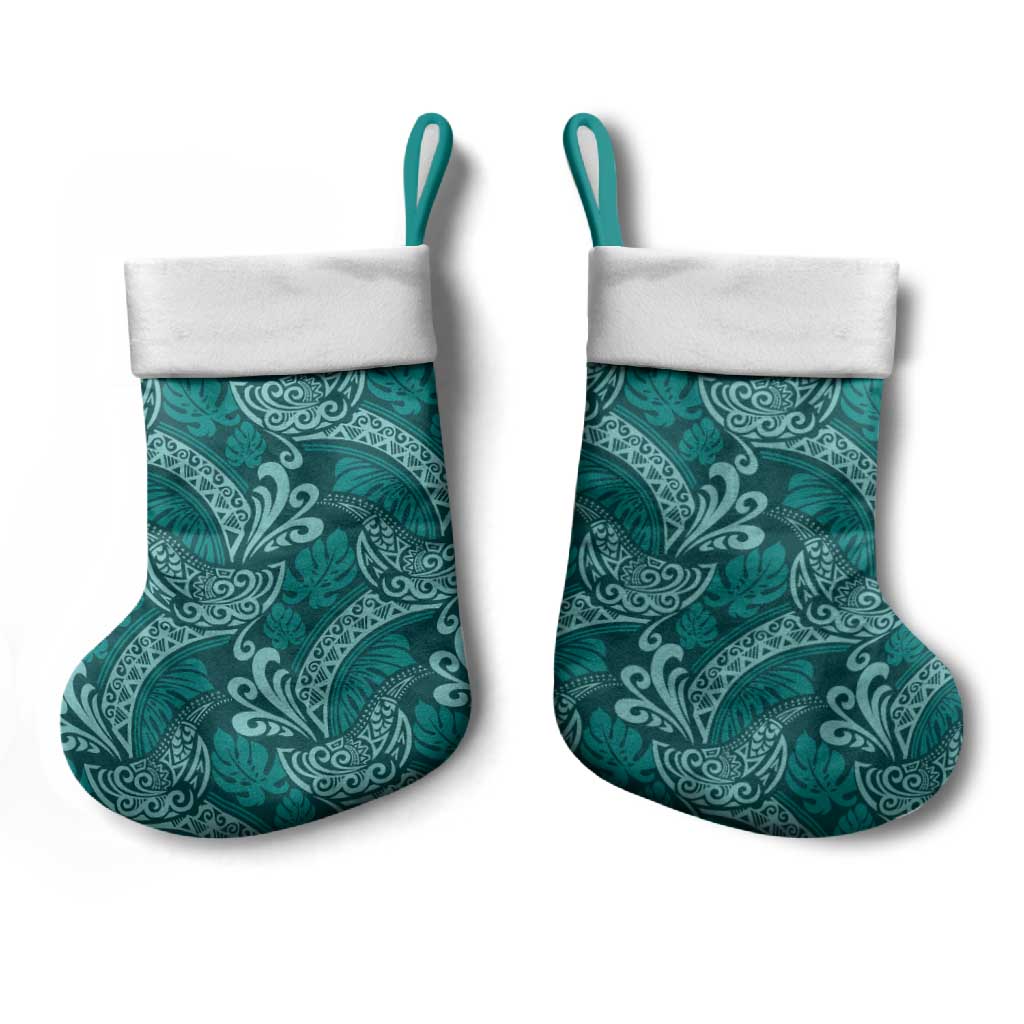 Teal Monstera Christmas Stocking Polynesian Tribal Pattern LT01 - Polynesian Pride
