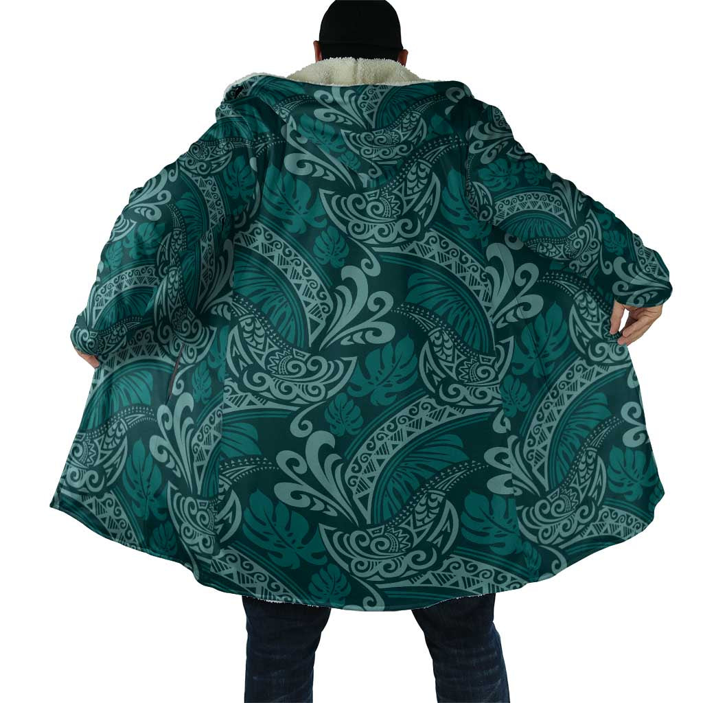 Teal Monstera Cloak Polynesian Tribal Pattern LT01 - Polynesian Pride