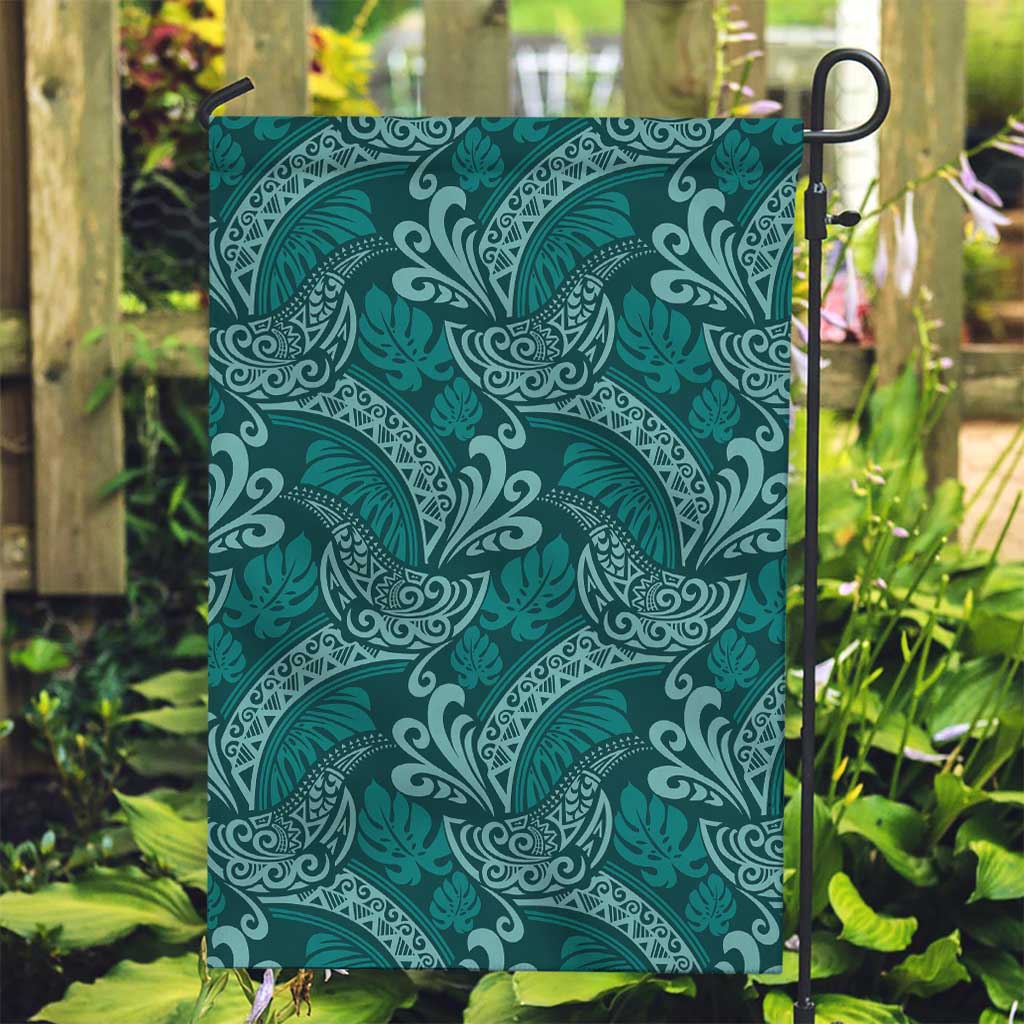 Teal Monstera Garden Flag Polynesian Tribal Pattern LT01 Garden Flag Teal - Polynesian Pride