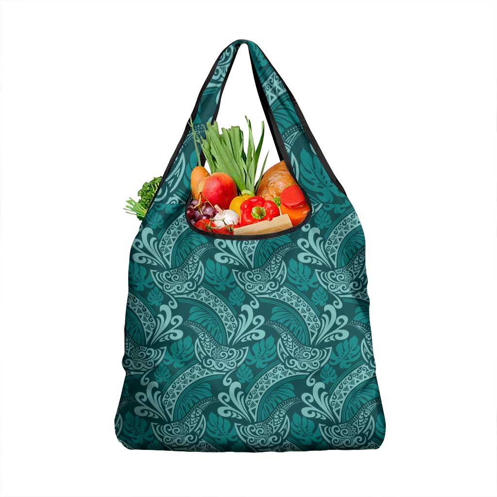 Teal Monstera Grocery Bag Polynesian Tribal Pattern LT01 1-pack One Size Teal - Polynesian Pride
