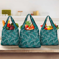 Teal Monstera Grocery Bag Polynesian Tribal Pattern LT01 3-pack One Size Teal - Polynesian Pride
