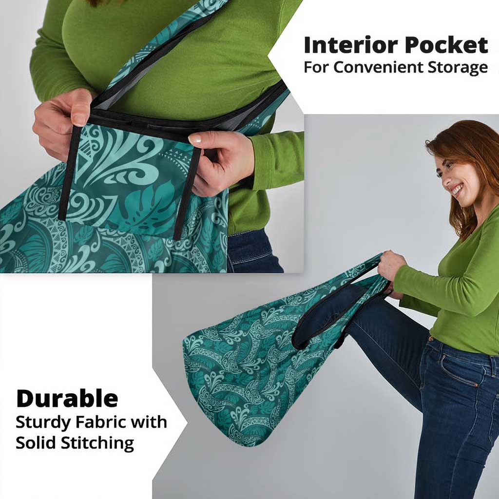 Teal Monstera Grocery Bag Polynesian Tribal Pattern LT01 - Polynesian Pride