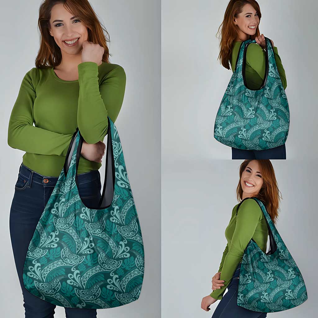 Teal Monstera Grocery Bag Polynesian Tribal Pattern LT01 - Polynesian Pride