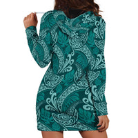 Teal Monstera Hoodie Dress Polynesian Tribal Pattern LT01 - Polynesian Pride