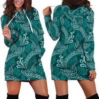 Teal Monstera Hoodie Dress Polynesian Tribal Pattern LT01 - Polynesian Pride