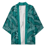 Teal Monstera Kimono Polynesian Tribal Pattern LT01 Unisex Teal - Polynesian Pride