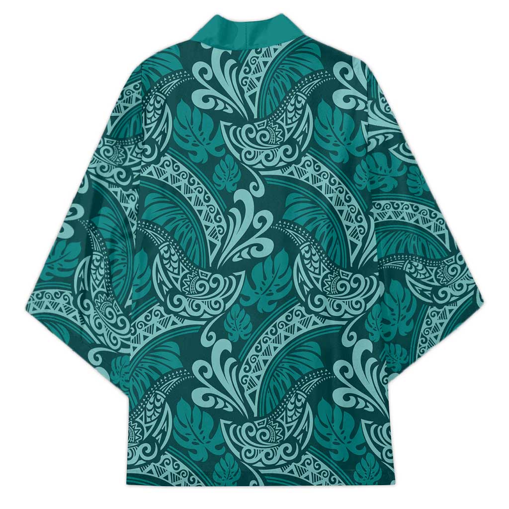 Teal Monstera Kimono Polynesian Tribal Pattern LT01 - Polynesian Pride