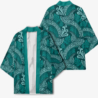 Teal Monstera Kimono Polynesian Tribal Pattern LT01 - Polynesian Pride