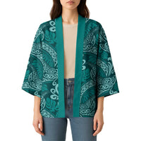 Teal Monstera Kimono Polynesian Tribal Pattern LT01 - Polynesian Pride