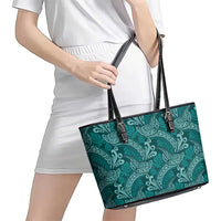 Teal Monstera Leather Tote Bag Polynesian Tribal Pattern LT01 - Polynesian Pride