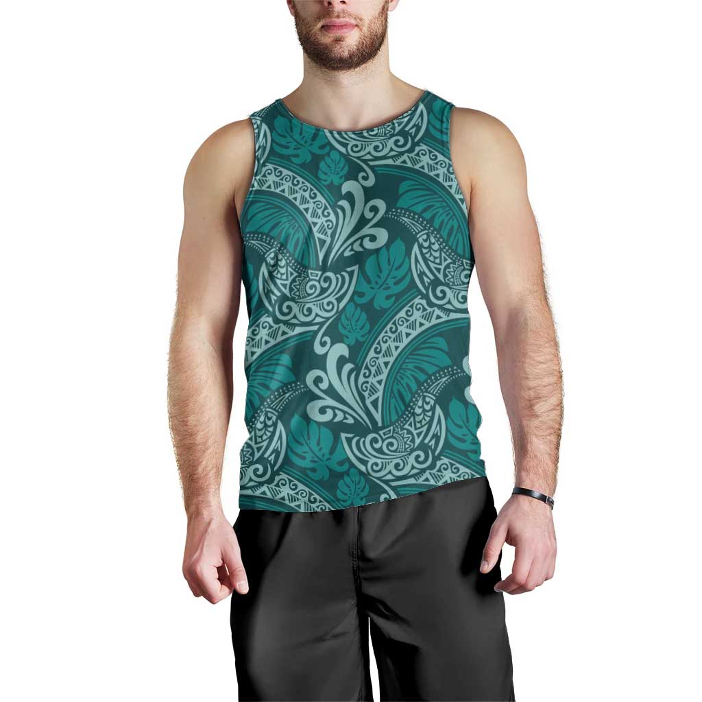 Teal Monstera Men Tank Top Polynesian Tribal Pattern LT01 - Polynesian Pride
