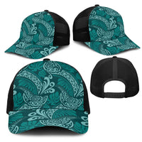 Teal Monstera Mesh Trucker Cap Polynesian Tribal Pattern LT01 - Polynesian Pride