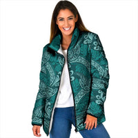 Teal Monstera Padded Jacket Polynesian Tribal Pattern LT01 Women Teal - Polynesian Pride