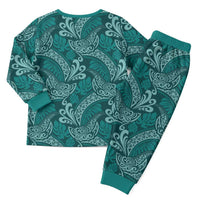 Teal Monstera Christmas Pajama Set Polynesian Tribal Pattern LT01 - Polynesian Pride