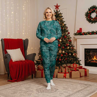 Teal Monstera Christmas Pajama Set Polynesian Tribal Pattern LT01 Women Teal - Polynesian Pride