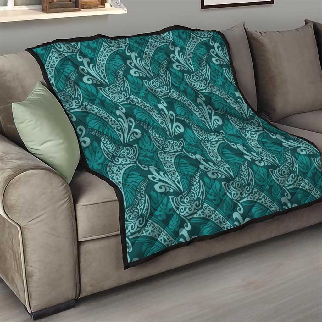 Teal Monstera Quilt Polynesian Tribal Pattern LT01 - Polynesian Pride