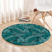 Teal Monstera Round Carpet Polynesian Tribal Pattern LT01 - Polynesian Pride