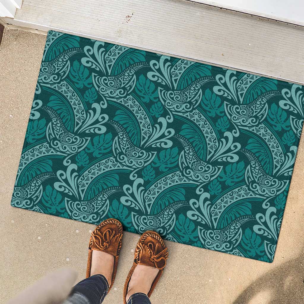 Teal Monstera Rubber Doormat Polynesian Tribal Pattern LT01 - Polynesian Pride