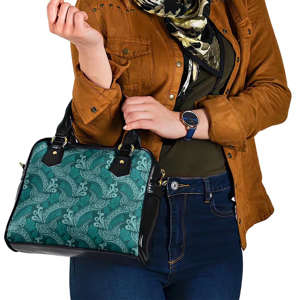 Teal Monstera Shoulder Handbag Polynesian Tribal Pattern LT01 - Polynesian Pride