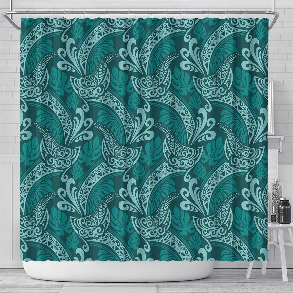 Teal Monstera Shower Curtain Polynesian Tribal Pattern LT01 - Polynesian Pride