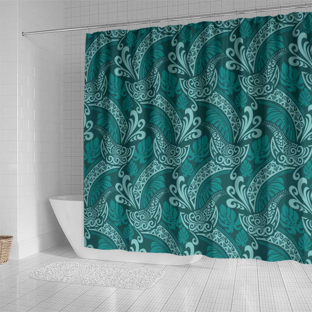 Teal Monstera Shower Curtain Polynesian Tribal Pattern LT01 - Polynesian Pride