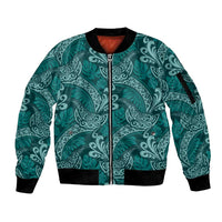 Teal Monstera Sleeve Zip Bomber Jacket Polynesian Tribal Pattern LT01 Unisex Teal - Polynesian Pride