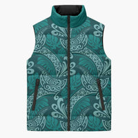 Teal Monstera Sleeveless Puffer Jacket Polynesian Tribal Pattern LT01 Unisex Teal - Polynesian Pride
