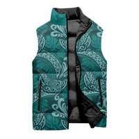 Teal Monstera Sleeveless Puffer Jacket Polynesian Tribal Pattern LT01 - Polynesian Pride