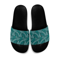 Teal Monstera Slide Sandals Polynesian Tribal Pattern LT01 Teal - Polynesian Pride