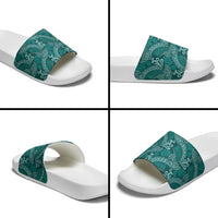 Teal Monstera Slide Sandals Polynesian Tribal Pattern LT01 - Polynesian Pride