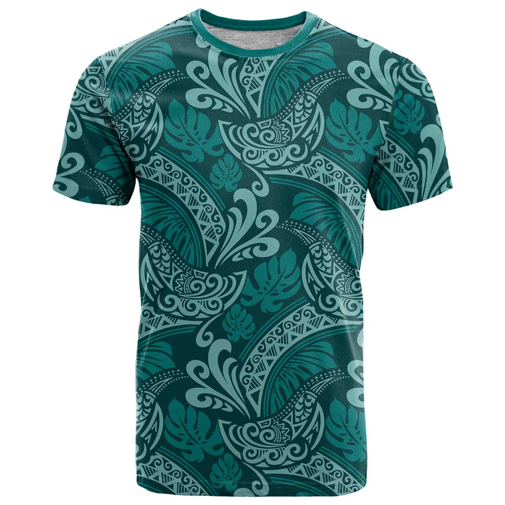 Teal Monstera T Shirt Polynesian Tribal Pattern LT01 Teal - Polynesian Pride