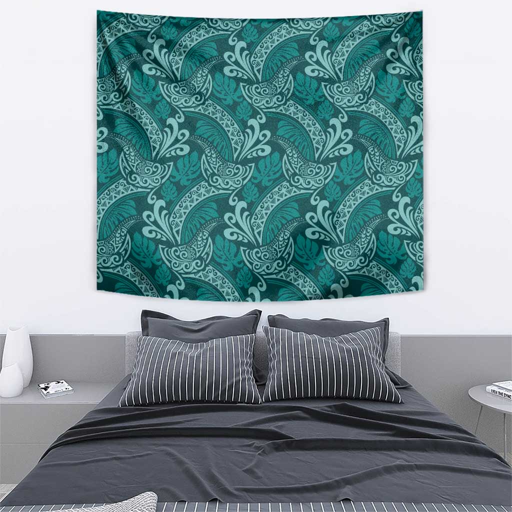 Teal Monstera Tapestry Polynesian Tribal Pattern LT01 - Polynesian Pride