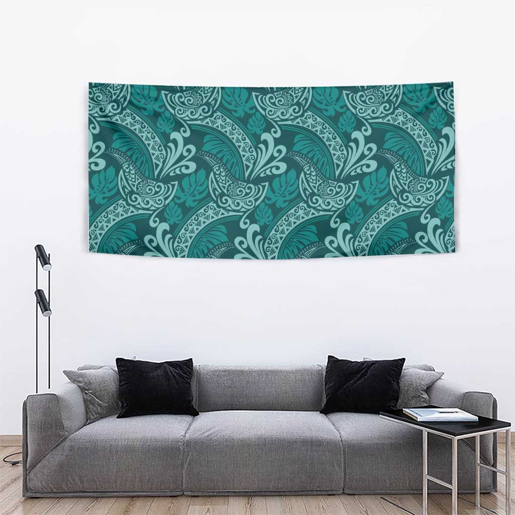 Teal Monstera Tapestry Polynesian Tribal Pattern LT01 - Polynesian Pride